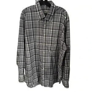 Peter Millar Mens XL Gray Blue Plaid 100% Cotton Button Up Long Sleeve Shirt